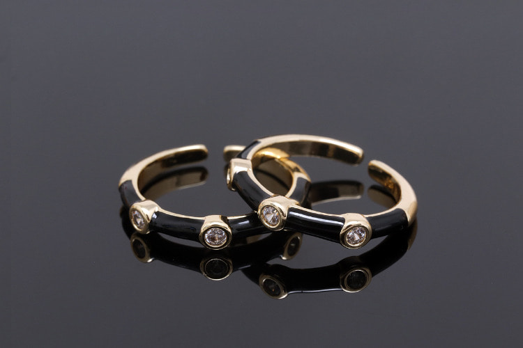 [W] CH6061-Gold Plated E-Coat Anti Tarnish-(10pcs)-CZ Black Enamel Ring-Adjustable Ring-Layering Ring-Everyday Jewelry-Wholesale Ring, [PRODUCT_SEARCH_KEYWORD], JEWELFINGER-INBEAD, [CURRENT_CATE_NAME]