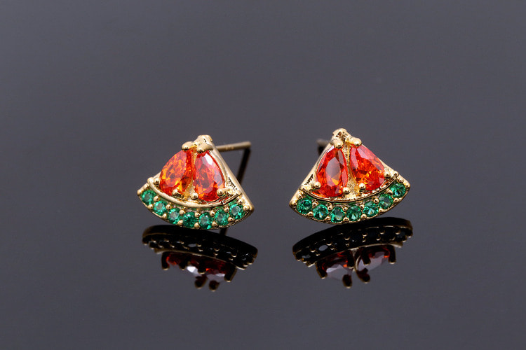 [W] CH6019-Gold Plated-(10pairs)-Dainty Fruit Earrings-Cubic Watermelon Earrings-Nickel Free-Silver Post, [PRODUCT_SEARCH_KEYWORD], JEWELFINGER-INBEAD, [CURRENT_CATE_NAME]