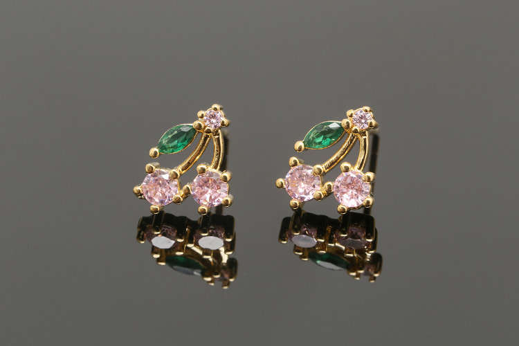 [W] CH6014-Gold Plated-(10pairs)-Dainty Fruit Earrings-Cubic Cherry Earrings-Nickel Free-Silver Post, [PRODUCT_SEARCH_KEYWORD], JEWELFINGER-INBEAD, [CURRENT_CATE_NAME]