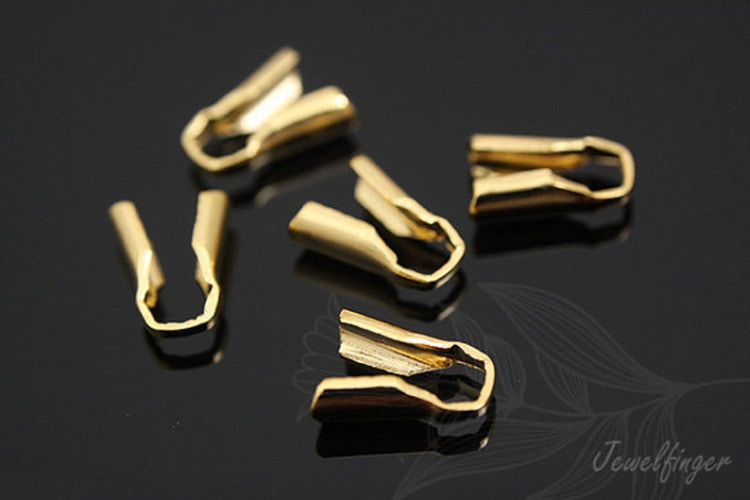 [W] B130-Gold Plated-Clamp-Crimp Cord End With Loop Findings (100pcs), [PRODUCT_SEARCH_KEYWORD], JEWELFINGER-INBEAD, [CURRENT_CATE_NAME]