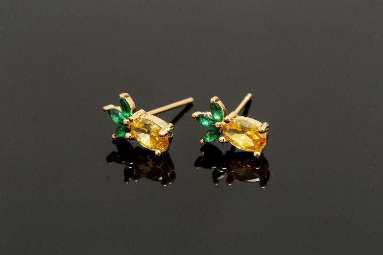 [W] CH6016-Gold Plated-(10pairs)-Dainty Fruit Earrings-Cubic Pineapple Earrings-Nickel Free-Silver Post, [PRODUCT_SEARCH_KEYWORD], JEWELFINGER-INBEAD, [CURRENT_CATE_NAME]