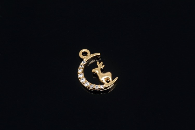M1967-Gold Plated-(2pcs)-CZ Moon Charms-Tiny Deer Pendant-Necklace Earrings Making Supply-Wholesale Charms, [PRODUCT_SEARCH_KEYWORD], JEWELFINGER-INBEAD, [CURRENT_CATE_NAME]