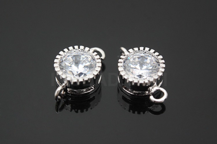 [W] C765-Rhodium Plated-(40pcs)-Sideways 7.2mm Round Cubic Connector-Wedding Jewelry Connector-Wholesale Connectors, [PRODUCT_SEARCH_KEYWORD], JEWELFINGER-INBEAD, [CURRENT_CATE_NAME]