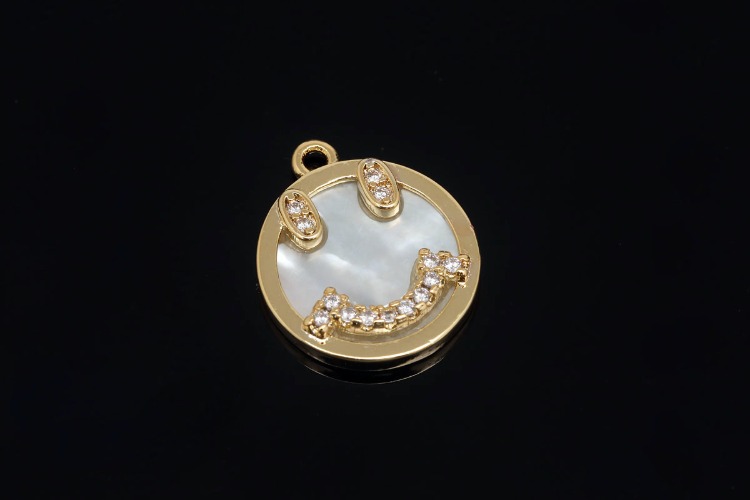 [W] M1974-Gold Plated-(20pcs)-M.O.P Smile Charms-CZ Smile Round Pendant-Necklace Earrings Making Supply-Wholesale Charms, [PRODUCT_SEARCH_KEYWORD], JEWELFINGER-INBEAD, [CURRENT_CATE_NAME]