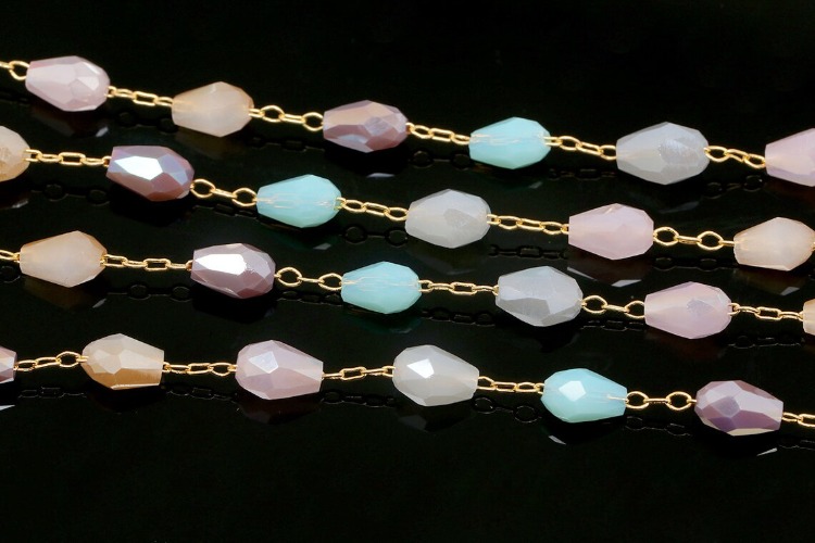 A067-Gold Plated-Mixed Color Crystal Chain-Faceted Drop Crystal Chain (1M), [PRODUCT_SEARCH_KEYWORD], JEWELFINGER-INBEAD, [CURRENT_CATE_NAME]
