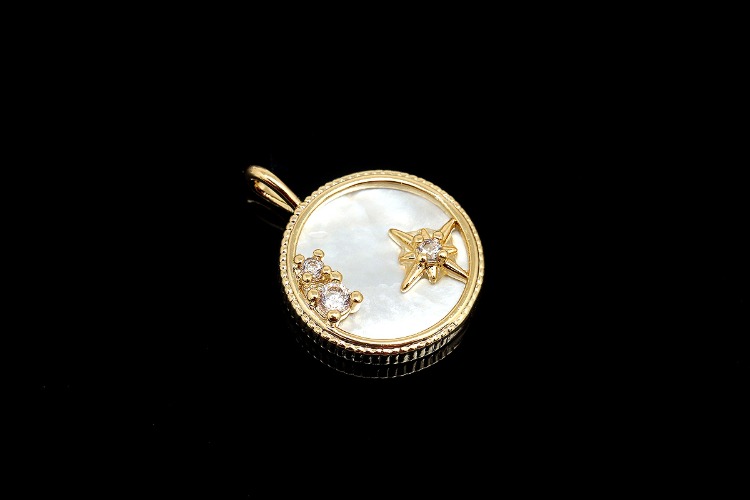 [W] M1963-Gold Plated-(20pcs)-M.O.P Round Charms-CZ Star Pendant-Necklace Earrings Making Supply-Wholesale Charms, [PRODUCT_SEARCH_KEYWORD], JEWELFINGER-INBEAD, [CURRENT_CATE_NAME]