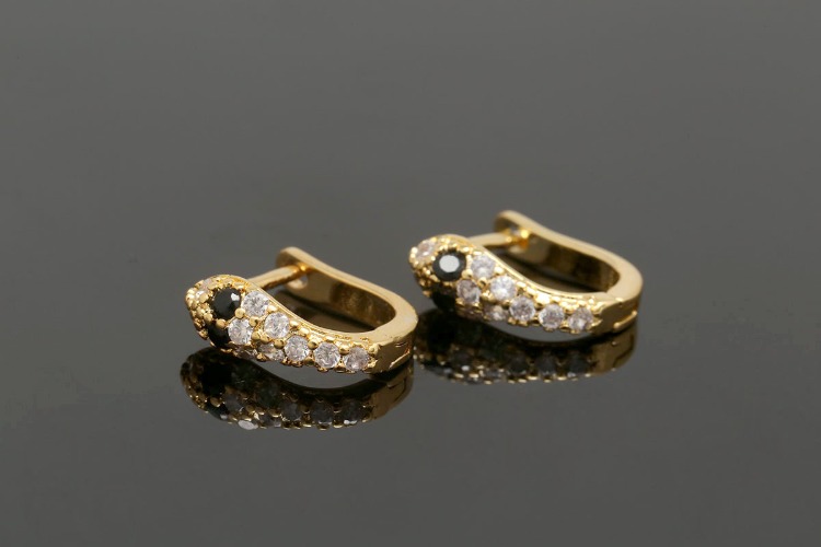 CH7001-Gold Plated-(1pairs)-12mm Black Eye CZ Snake Lever Back Earrings-Nickel Free, [PRODUCT_SEARCH_KEYWORD], JEWELFINGER-INBEAD, [CURRENT_CATE_NAME]