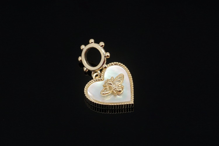 M1962-Gold Plated-(2pcs)-M.O.P Heart Charms-Tiny Bee Pendant-Necklace Earrings Making Supply-Wholesale Charms, [PRODUCT_SEARCH_KEYWORD], JEWELFINGER-INBEAD, [CURRENT_CATE_NAME]