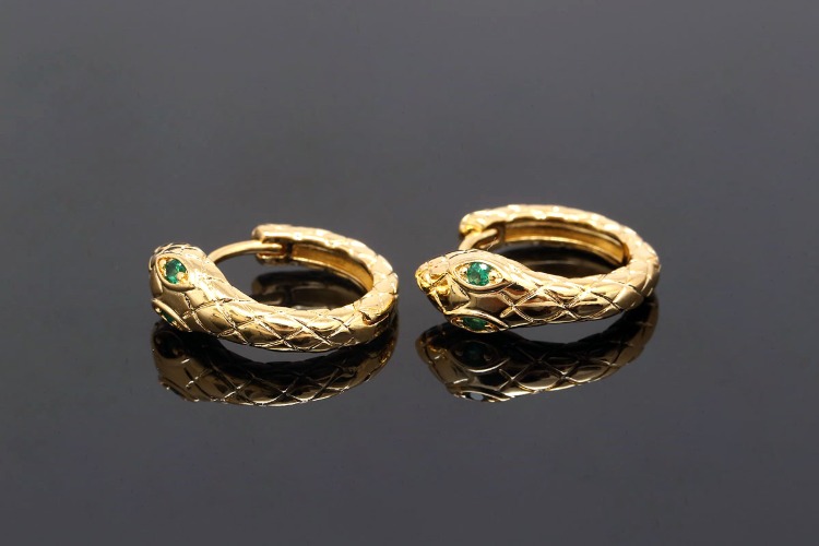[W] CH7004-Gold Plated-(10pairs)-16.5mm Green Eye Snake Lever Back Earrings-Nickel Free, [PRODUCT_SEARCH_KEYWORD], JEWELFINGER-INBEAD, [CURRENT_CATE_NAME]