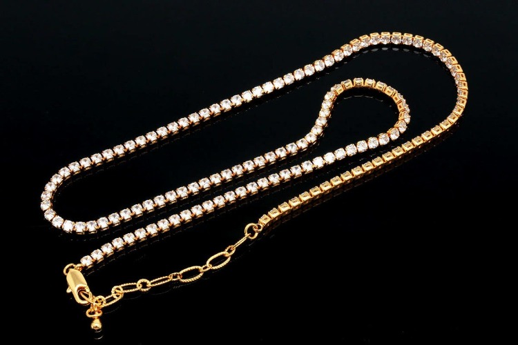 R059-Gold Plated E-Coat Anti Tarnish-2.5mm CZ Chain Necklace-42cm+Extender 5cm Tennis Necklace(1piece), [PRODUCT_SEARCH_KEYWORD], JEWELFINGER-INBEAD, [CURRENT_CATE_NAME]