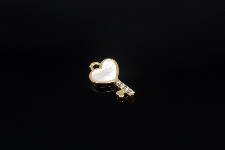 M1965-Gold Plated-(2pcs)-M.O.P Heart Key Charms-Tiny CZ Heart Key Pendant-Necklace Earrings Making Supply-Wholesale Charms, [PRODUCT_SEARCH_KEYWORD], JEWELFINGER-INBEAD, [CURRENT_CATE_NAME]