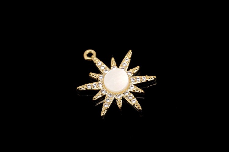 M1973-Gold Plated-(2pcs)-M.O.P Sun Charms-CZ Star Pendant-Necklace Earrings Making Supply-Wholesale Charms, [PRODUCT_SEARCH_KEYWORD], JEWELFINGER-INBEAD, [CURRENT_CATE_NAME]