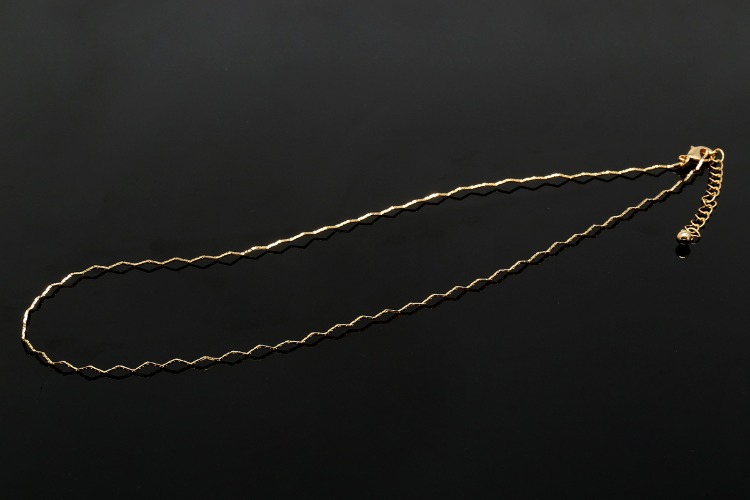 R068-Gold Plated-Unique Chain Necklace- 0.6 mm Thick Zigzag Chain Necklace 45 cm+Extender 5 cm (1piece), [PRODUCT_SEARCH_KEYWORD], JEWELFINGER-INBEAD, [CURRENT_CATE_NAME]