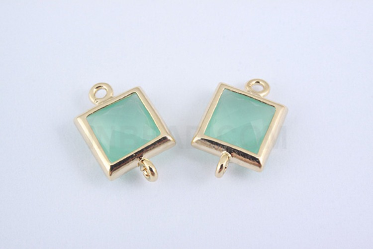 S997-Gold Plated-(2pcs)-Mint Glass Faceted Square Connector-7mm Square Framed Glass Mint-Wholesale Glass, [PRODUCT_SEARCH_KEYWORD], JEWELFINGER-INBEAD, [CURRENT_CATE_NAME]