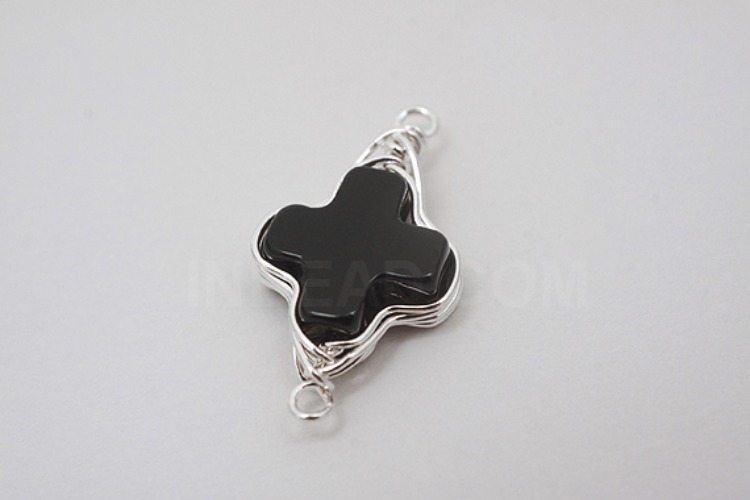 [W] G570-Rhodium Plated-(10pcs)-Onyx Cross Connecter-Gemstone Pendant-Wholesale Gemstone, [PRODUCT_SEARCH_KEYWORD], JEWELFINGER-INBEAD, [CURRENT_CATE_NAME]