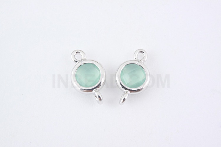 S952-Rhodium Plated-(2pcs)-Mint Glass Circle Connector-5.2mm Circle Framed Glass Mint-Wholesale Glass, [PRODUCT_SEARCH_KEYWORD], JEWELFINGER-INBEAD, [CURRENT_CATE_NAME]