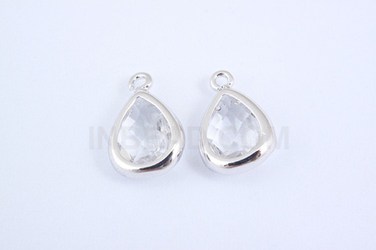 S998-Rhodium Plated-(2pcs)-Crystal Glass Drop Charms-Drop Framed Glass Crystal-Wholesale Glass, [PRODUCT_SEARCH_KEYWORD], JEWELFINGER-INBEAD, [CURRENT_CATE_NAME]