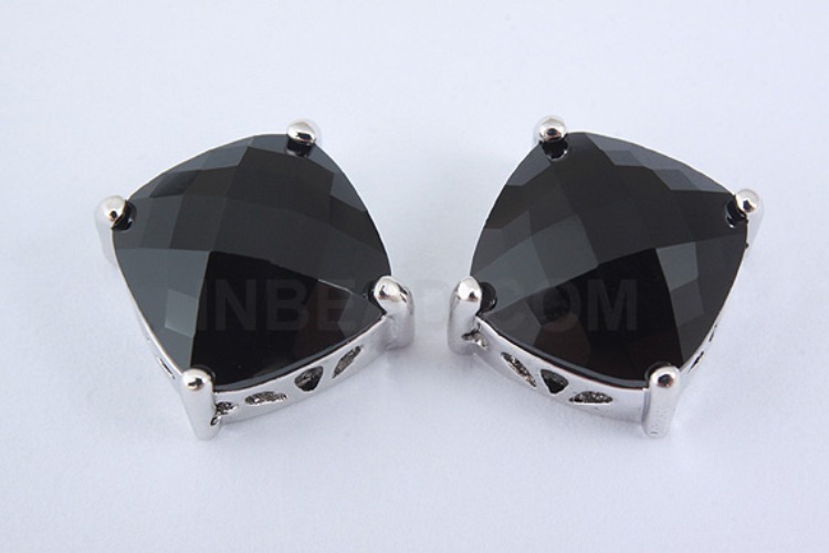 S1036-Rhodium Plated-(2pcs)-Black Glass Faceted Square Charms-10mm Square Framed Glass Black-Wholesale Glass, [PRODUCT_SEARCH_KEYWORD], JEWELFINGER-INBEAD, [CURRENT_CATE_NAME]