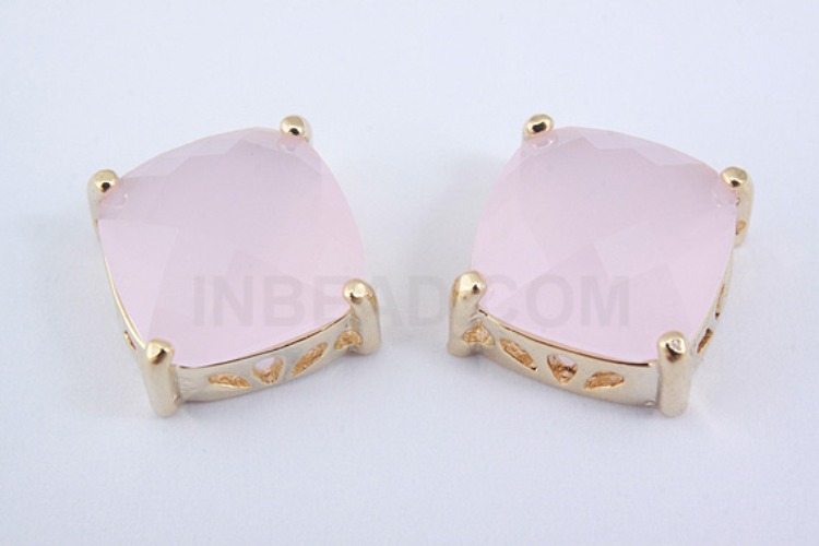 [W] S1041-Gold Plated-(20pcs)-Ice Pink Glass Faceted Square Charms-10mm Square Framed Glass Ice Pink-Wholesale Glass, [PRODUCT_SEARCH_KEYWORD], JEWELFINGER-INBEAD, [CURRENT_CATE_NAME]