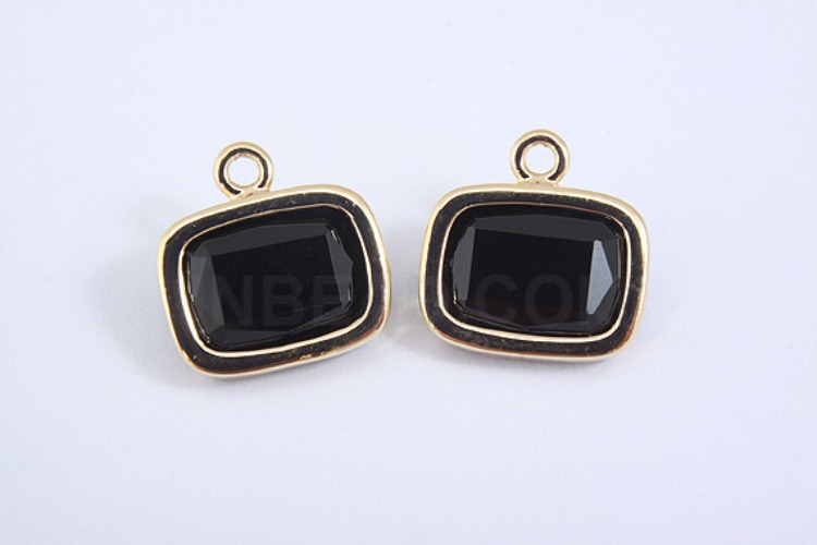 S1017-Gold Plated-(2pcs)-Black Glass Faceted Square Charms-Square Framed Glass Black-Wholesale Glass, [PRODUCT_SEARCH_KEYWORD], JEWELFINGER-INBEAD, [CURRENT_CATE_NAME]