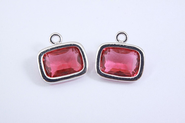 S1022-Rhodium Plated-(2pcs)-Ruby Glass Faceted Square Charms-Square Framed Glass Ruby-Wholesale Glass, [PRODUCT_SEARCH_KEYWORD], JEWELFINGER-INBEAD, [CURRENT_CATE_NAME]
