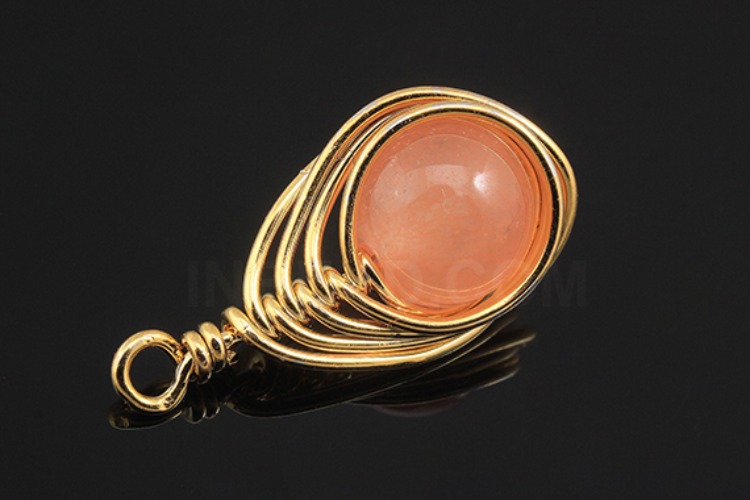 G517-Gold Plated-(1piece)-Peach Jade Pendant-Gemstone Pendant-Wholesale Gemstone, [PRODUCT_SEARCH_KEYWORD], JEWELFINGER-INBEAD, [CURRENT_CATE_NAME]