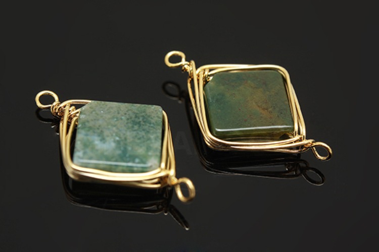 G539-Gold Plated-(2pcs)-India Agate Connecter-Gemstone Pendant-Wholesale Gemstone, [PRODUCT_SEARCH_KEYWORD], JEWELFINGER-INBEAD, [CURRENT_CATE_NAME]