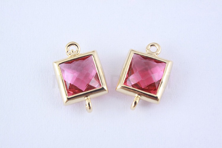 S979-Gold Plated-(2pcs)-Ruby Glass Faceted Square Connector-7mm Square Framed Glass Ruby-Wholesale Glass, [PRODUCT_SEARCH_KEYWORD], JEWELFINGER-INBEAD, [CURRENT_CATE_NAME]
