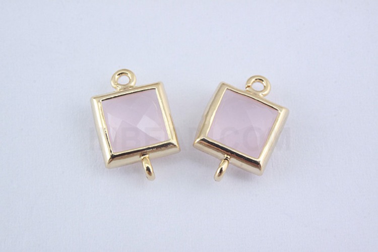 S977-Gold Plated-(2pcs)-Ice Pink Glass Faceted Square Connector-7mm Square Framed Glass Ice Pink-Wholesale Glass, [PRODUCT_SEARCH_KEYWORD], JEWELFINGER-INBEAD, [CURRENT_CATE_NAME]