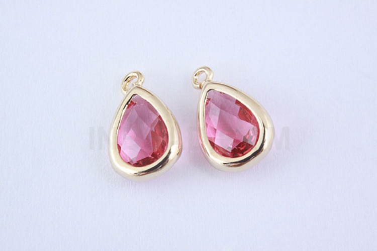 S995-Gold Plated-(2pcs)-Ruby Glass Drop Charms-Drop Framed Glass Ruby-Wholesale Glass, [PRODUCT_SEARCH_KEYWORD], JEWELFINGER-INBEAD, [CURRENT_CATE_NAME]