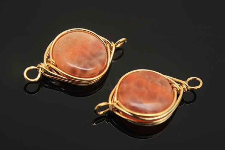 G529-Gold Plated-(2pcs)-Carnelian Connecter-Gemstone Pendant-Wholesale Gemstone, [PRODUCT_SEARCH_KEYWORD], JEWELFINGER-INBEAD, [CURRENT_CATE_NAME]