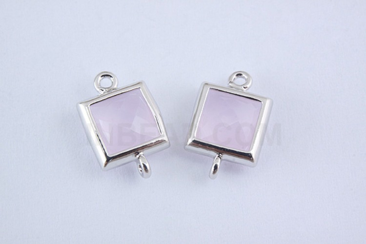 S976-Rhodium Plated-(2pcs)-Ice Pink Glass Faceted Square Connector-7mm Square Framed Glass Ice Pink-Wholesale Glass, [PRODUCT_SEARCH_KEYWORD], JEWELFINGER-INBEAD, [CURRENT_CATE_NAME]