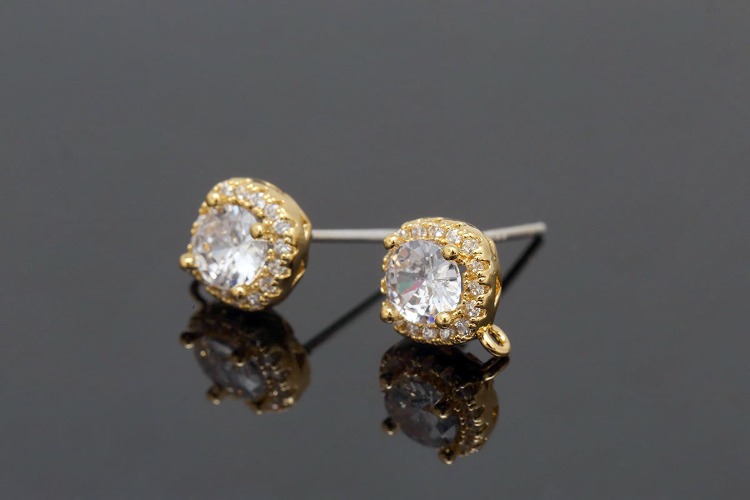 CH7031-Gold Plated-(1pairs)-7mm CZ Earrings-Rhombus CZ Earrings-Everyday Jewelry-Wedding Jewelry-Silver Post, [PRODUCT_SEARCH_KEYWORD], JEWELFINGER-INBEAD, [CURRENT_CATE_NAME]
