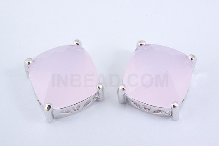 S1040-Rhodium Plated-(2pcs)-Ice Pink Glass Faceted Square Charms-10mm Square Framed Glass Ice Pink-Wholesale Glass, [PRODUCT_SEARCH_KEYWORD], JEWELFINGER-INBEAD, [CURRENT_CATE_NAME]