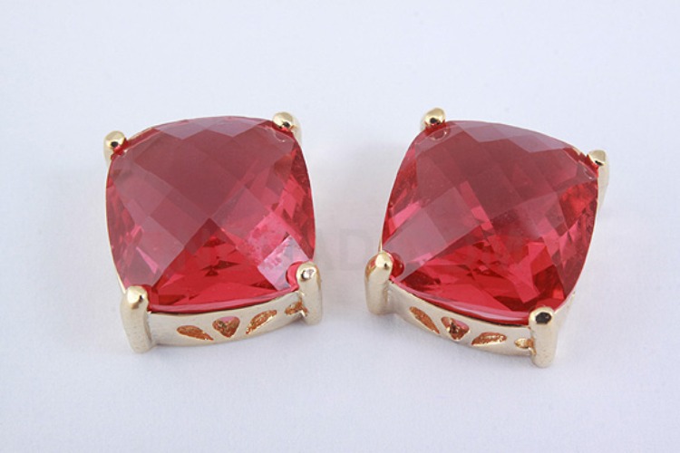 S1043-Gold Plated-(2pcs)-Ruby Glass Faceted Square Charms-10mm Square Framed Glass Ruby-Wholesale Glass, [PRODUCT_SEARCH_KEYWORD], JEWELFINGER-INBEAD, [CURRENT_CATE_NAME]