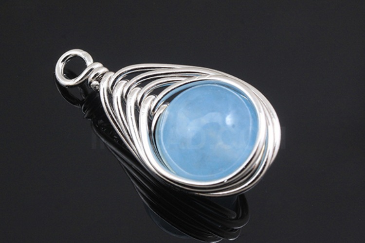 [W] G516-Rhodium Plated-(10pcs)-Blue Jade Pendant-Gemstone Pendant-Wholesale Gemstone, [PRODUCT_SEARCH_KEYWORD], JEWELFINGER-INBEAD, [CURRENT_CATE_NAME]