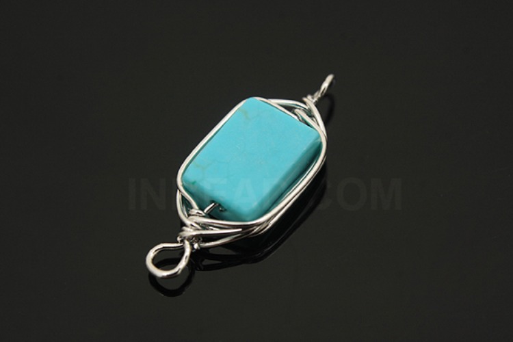 G553-Rhodium Plated-(2pcs)-Turquoise Connecter-Gemstone Pendant-Wholesale Gemstone, [PRODUCT_SEARCH_KEYWORD], JEWELFINGER-INBEAD, [CURRENT_CATE_NAME]