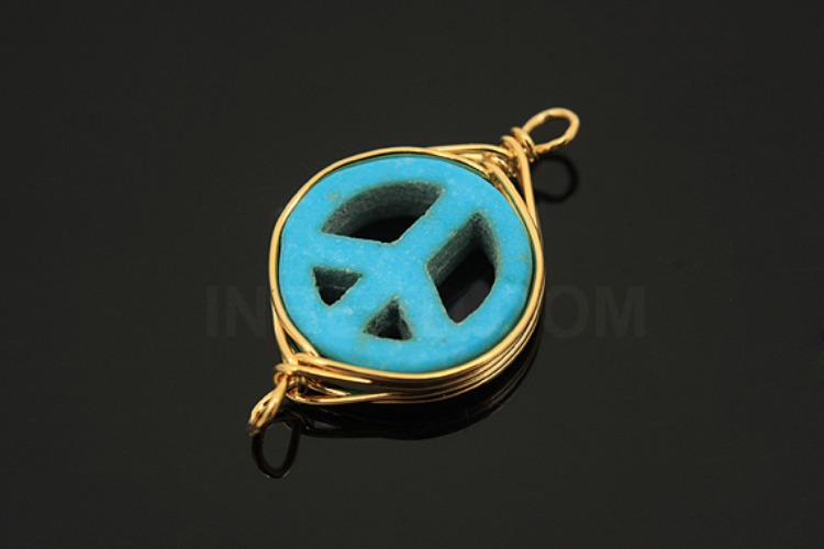 G544-Gold Plated-(2pcs)-Turquoise Peace Connecter-Gemstone Pendant-Wholesale Gemstone, [PRODUCT_SEARCH_KEYWORD], JEWELFINGER-INBEAD, [CURRENT_CATE_NAME]