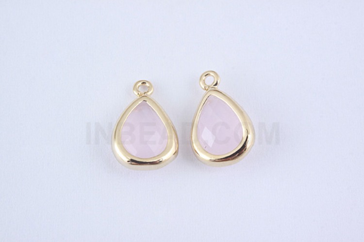 S993-Gold Plated-(2pcs)-Ice Pink Glass Drop Charms-Drop Framed Glass Ice Pink-Wholesale Glass, [PRODUCT_SEARCH_KEYWORD], JEWELFINGER-INBEAD, [CURRENT_CATE_NAME]