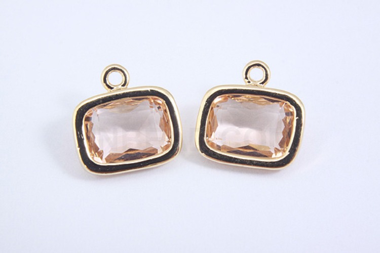 S1007-Gold Plated-(2pcs)-Champagne Glass Faceted Square Charms-Square Framed Glass Champagne-Wholesale Glass, [PRODUCT_SEARCH_KEYWORD], JEWELFINGER-INBEAD, [CURRENT_CATE_NAME]
