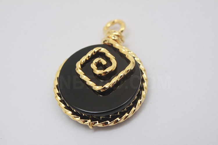 G567-Gold Plated-(1piece)-Onyx Coin Pendant-Wholesale Gemstone, [PRODUCT_SEARCH_KEYWORD], JEWELFINGER-INBEAD, [CURRENT_CATE_NAME]