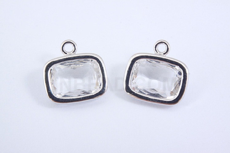 S1004-Rhodium Plated-(2pcs)-Crystal Glass Faceted Square Charms-Square Framed Glass Crystal-Wholesale Glass, [PRODUCT_SEARCH_KEYWORD], JEWELFINGER-INBEAD, [CURRENT_CATE_NAME]