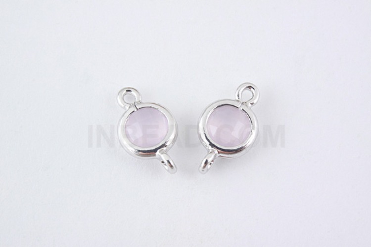 S958-Rhodium Plated-(2pcs)-Ice Pink Glass Circle Connector-5.2mm Circle Framed Glass Ice Pink-Wholesale Glass, [PRODUCT_SEARCH_KEYWORD], JEWELFINGER-INBEAD, [CURRENT_CATE_NAME]
