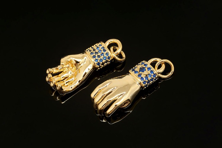 [W] CH7021-Gold Plated-(10pcs)-CZ Hand Charm-Hand Gesture Pendant-Blue Cubic Hand Charm-Wholesale Pendants, [PRODUCT_SEARCH_KEYWORD], JEWELFINGER-INBEAD, [CURRENT_CATE_NAME]