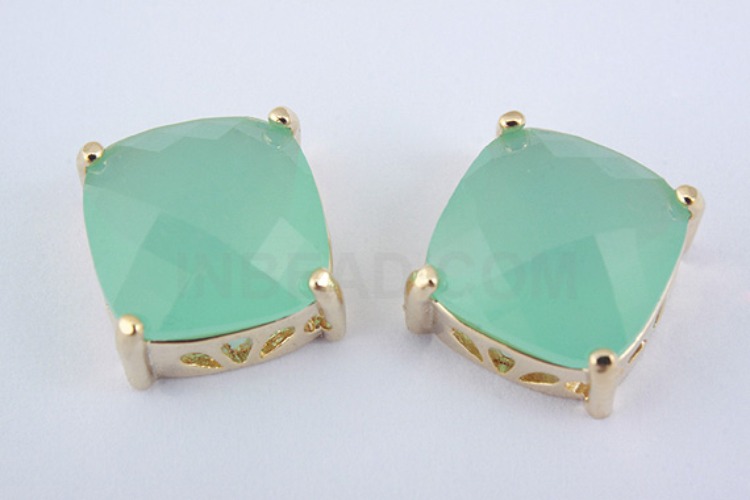 S1035-Gold Plated-(2pcs)-Mint Glass Faceted Square Charms-10mm Square Framed Glass Mint-Wholesale Glass, [PRODUCT_SEARCH_KEYWORD], JEWELFINGER-INBEAD, [CURRENT_CATE_NAME]