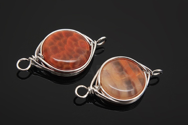 [W] G530-Rhodium Plated-(10pcs)-Carnelian Connecter-Gemstone Pendant-Wholesale Gemstone, [PRODUCT_SEARCH_KEYWORD], JEWELFINGER-INBEAD, [CURRENT_CATE_NAME]