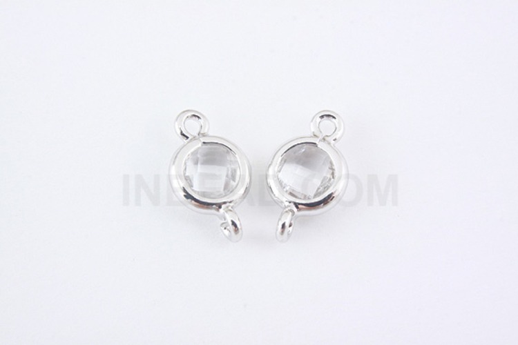 S942-Rhodium Plated-(2pcs)-Crystal Glass Circle Connector-5.2mm Circle Framed Glass Crystal-Wholesale Glass, [PRODUCT_SEARCH_KEYWORD], JEWELFINGER-INBEAD, [CURRENT_CATE_NAME]