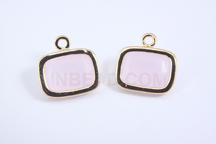 S1021-Gold Plated-(2pcs)-Ice Pink Glass Faceted Square Charms-Square Framed Glass Ice Pink-Wholesale Glass, [PRODUCT_SEARCH_KEYWORD], JEWELFINGER-INBEAD, [CURRENT_CATE_NAME]