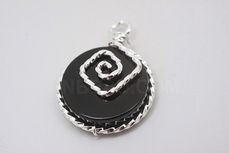 G568-Rhodium Plated-(1piece)-Onyx Coin Pendant-Wholesale Gemstone, [PRODUCT_SEARCH_KEYWORD], JEWELFINGER-INBEAD, [CURRENT_CATE_NAME]
