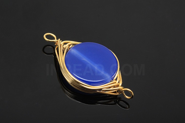 G527-Gold Plated-(2pcs)-Blue Agate Connecter-Gemstone Pendant-Wholesale Gemstone, [PRODUCT_SEARCH_KEYWORD], JEWELFINGER-INBEAD, [CURRENT_CATE_NAME]